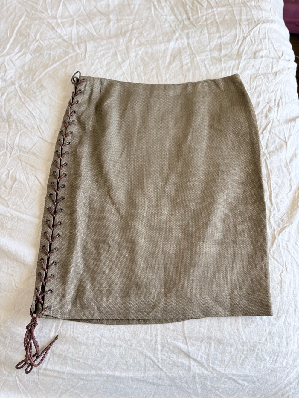 Ralph Lauren Black Label Olive Pencil Skirt with Side Lace-Up